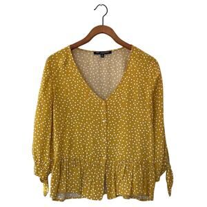Women's One Clothing Long Sleeve Blouse Yellow/Gold Polka Dot Ladies Small